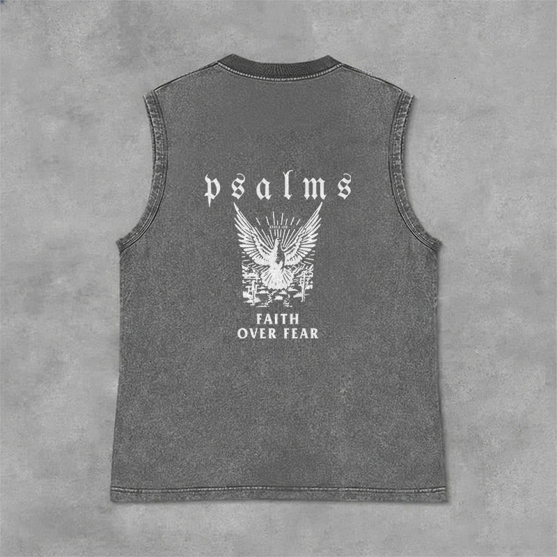 Christianartworkshop Psalms Faith Over Fear Faith Statement Unisex Washed Tank Top - Grey - 2XL - image 3