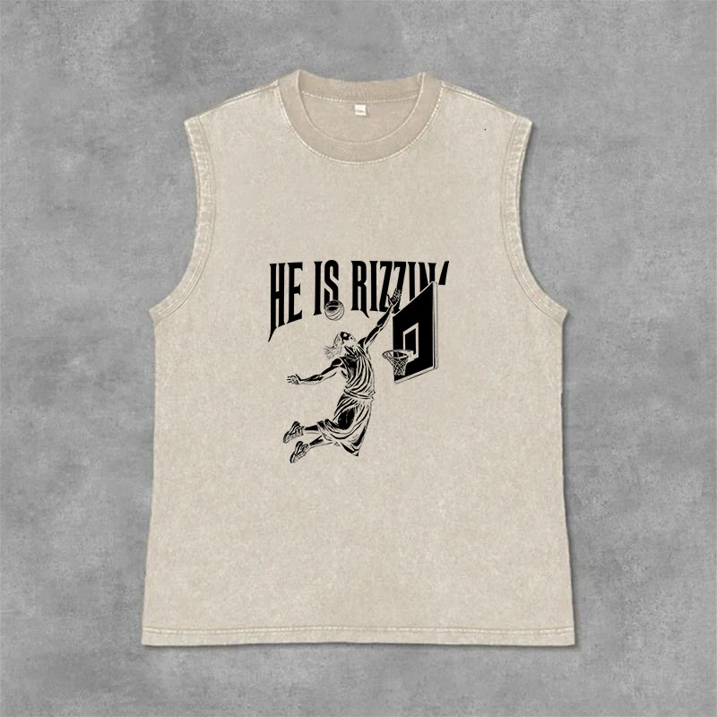 Christianartworkshop He Is Rizzin' Jesus Basketball Unisex Washed Tank Top - Beige - 2XL - image 3