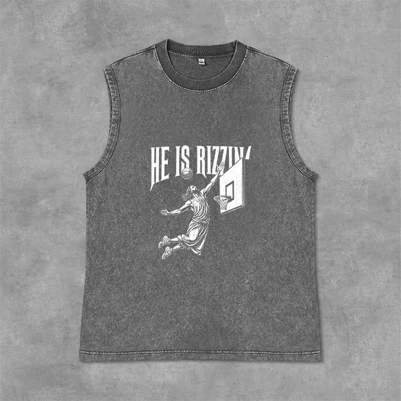 Christianartworkshop He Is Rizzin' Jesus Basketball Unisex Washed Tank Top - Grey - 2XL - image 0