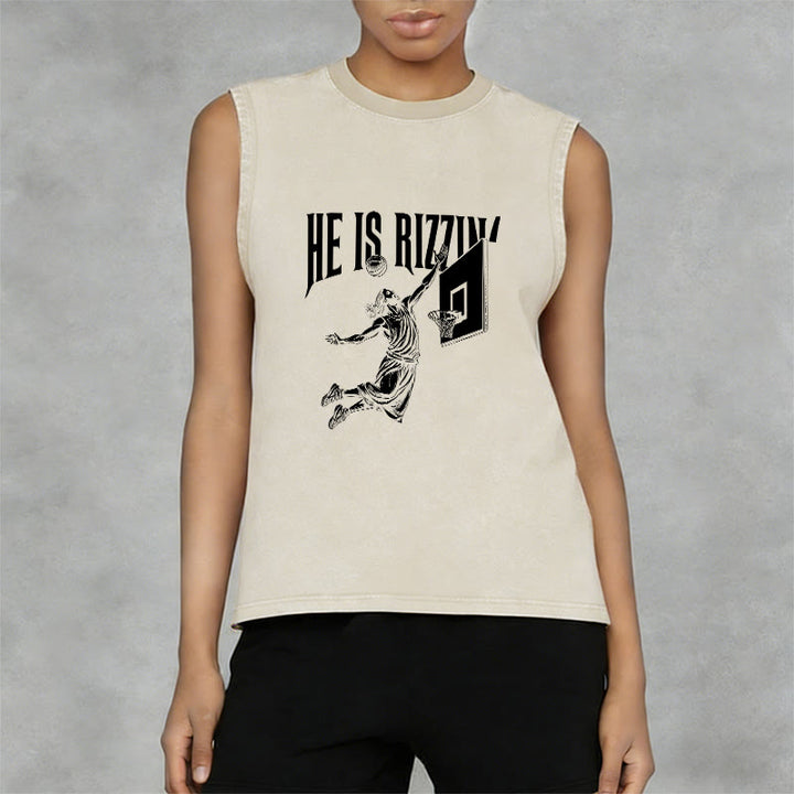 Christianartworkshop He Is Rizzin' Jesus Basketball Unisex Washed Tank Top - image 5