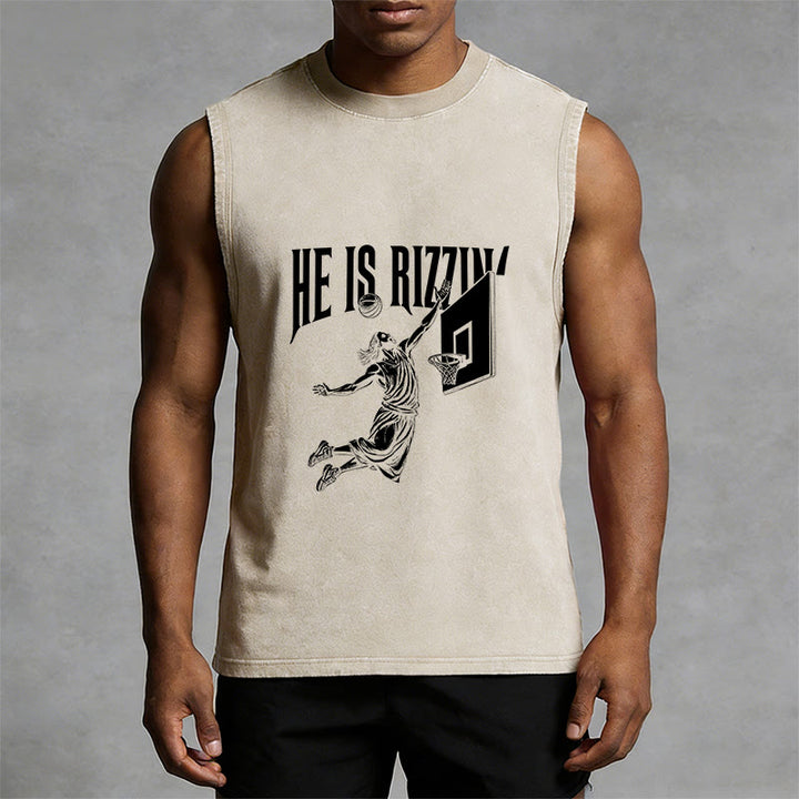 Christianartworkshop He Is Rizzin' Jesus Basketball Unisex Washed Tank Top - image 4