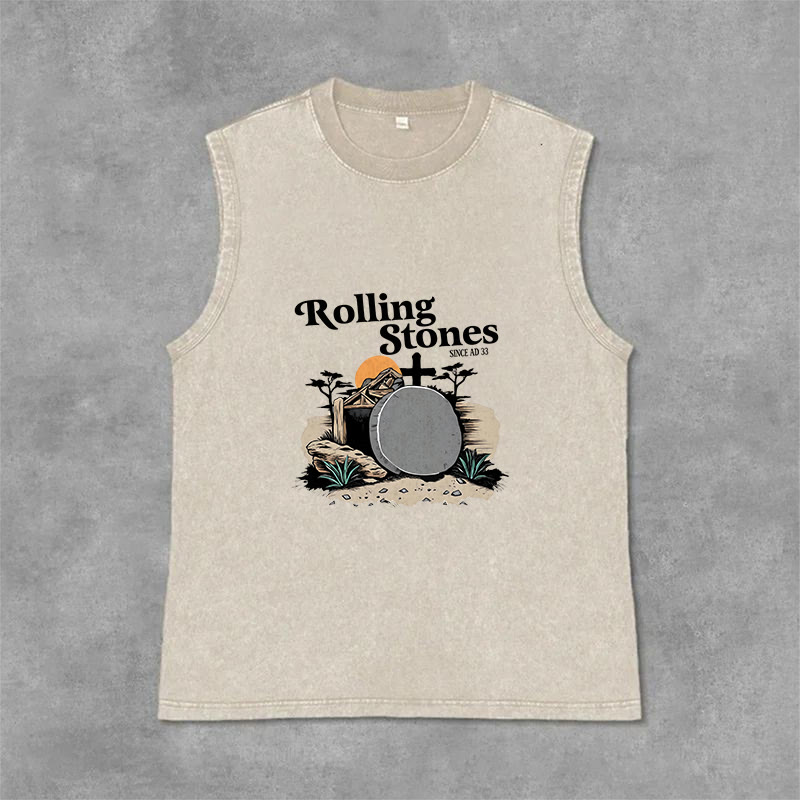 Christianartworkshop He Is Risen Rolling Stones Unisex Washed Tank Top - Beige - 2XL - image 3