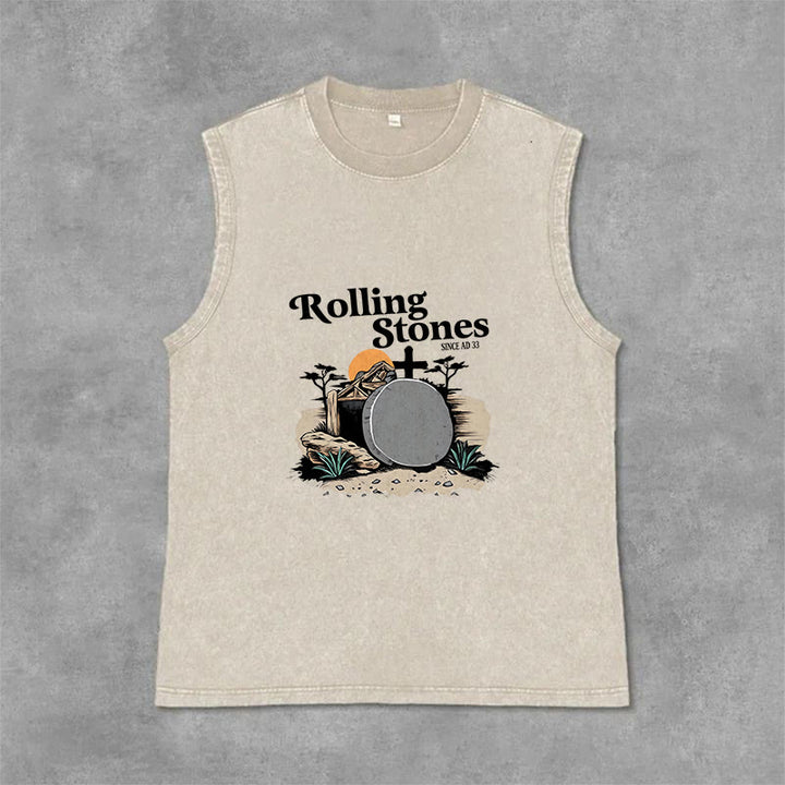 Christianartworkshop He Is Risen Rolling Stones Unisex Washed Tank Top - Beige - 2XL - image 3