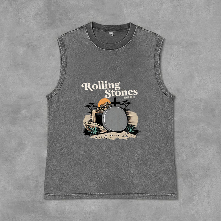 Christianartworkshop He Is Risen Rolling Stones Unisex Washed Tank Top - Grey - 2XL - image 9