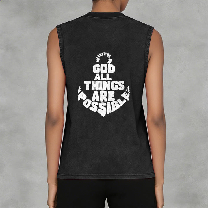 Christianartworkshop With God All Things Are Possible Anchor Unisex Washed Tank Top - image 10