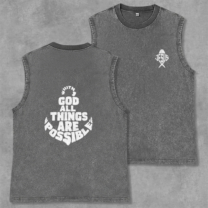 Christianartworkshop With God All Things Are Possible Anchor Unisex Washed Tank Top - Grey - 2XL - image 21