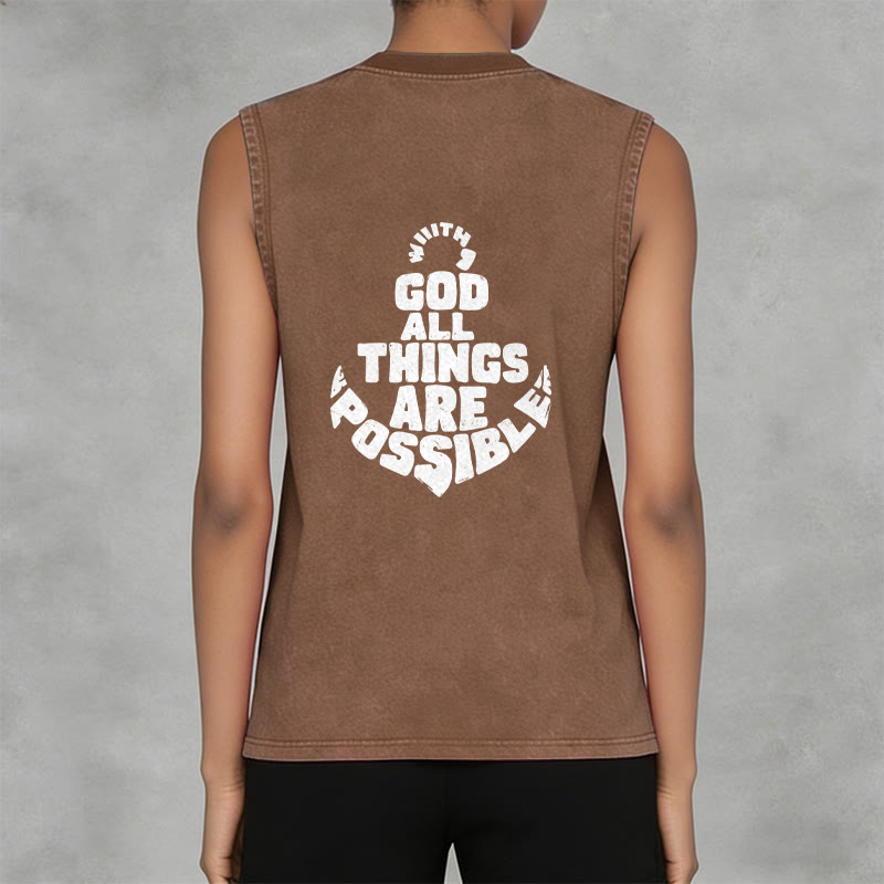 Christianartworkshop With God All Things Are Possible Anchor Unisex Washed Tank Top - image 3