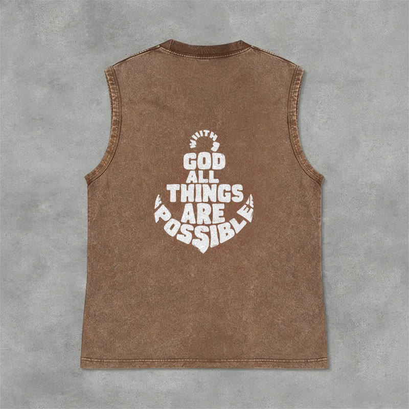 Christianartworkshop With God All Things Are Possible Anchor Unisex Washed Tank Top - image 5