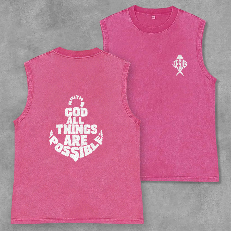 Christianartworkshop With God All Things Are Possible Anchor Unisex Washed Tank Top - Pink - 2XL - image 14