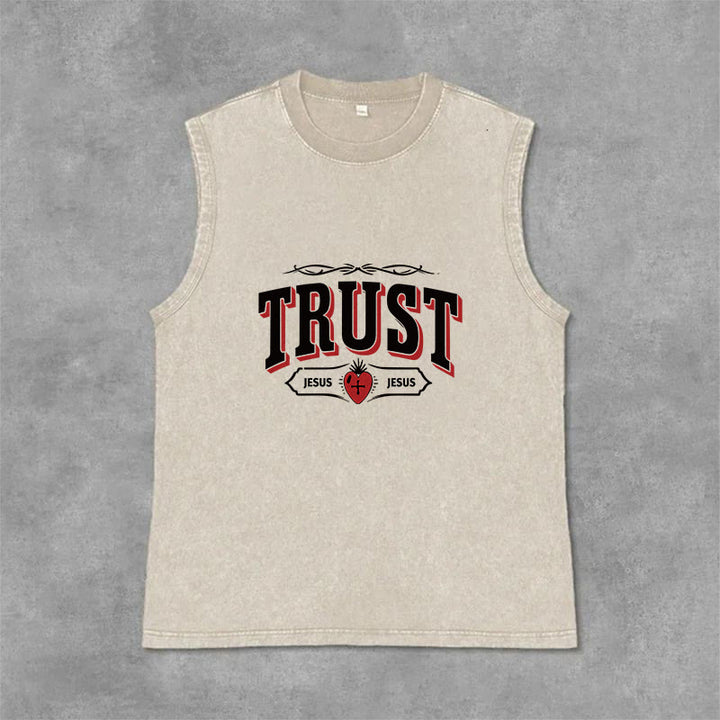 Christianartworkshop Trust Jesus Sacred Heart Unisex Washed Tank Top - Beige - 2XL - image 3