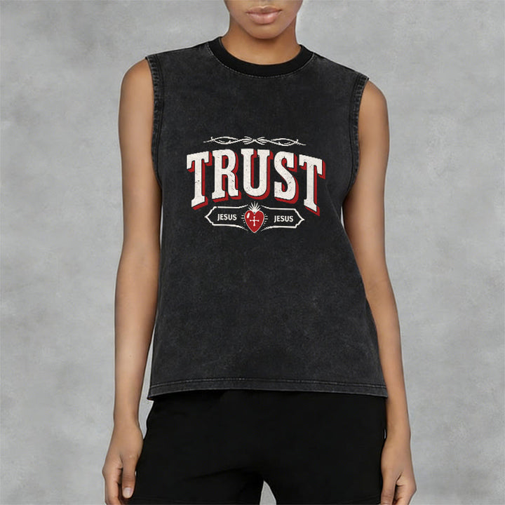 Christianartworkshop Trust Jesus Sacred Heart Unisex Washed Tank Top - image 10