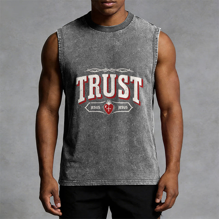 Christianartworkshop Trust Jesus Sacred Heart Unisex Washed Tank Top - image 8