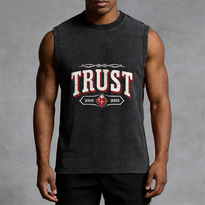 Christianartworkshop Trust Jesus Sacred Heart Unisex Washed Tank Top - image 11