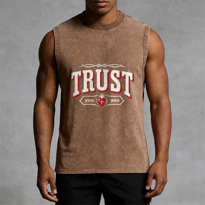 Christianartworkshop Trust Jesus Sacred Heart Unisex Washed Tank Top - image 14