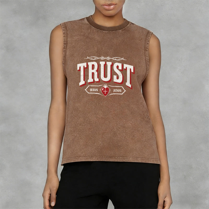 Christianartworkshop Trust Jesus Sacred Heart Unisex Washed Tank Top - image 13