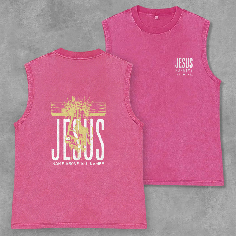 Christianartworkshop Jesus Name Above All Names Unisex Washed Tank Top - Pink - 2XL - image 21