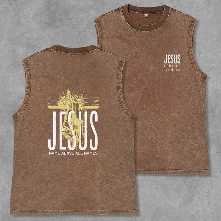Christianartworkshop Jesus Name Above All Names Unisex Washed Tank Top - Brown - 2XL - image 28