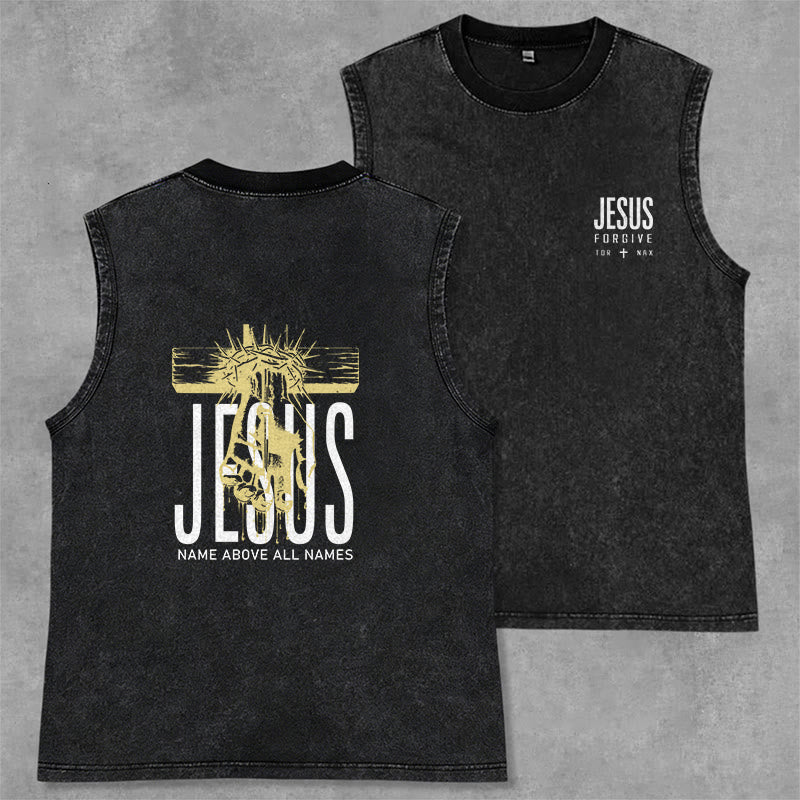 Christianartworkshop Jesus Name Above All Names Unisex Washed Tank Top - Black - 2XL - image 0