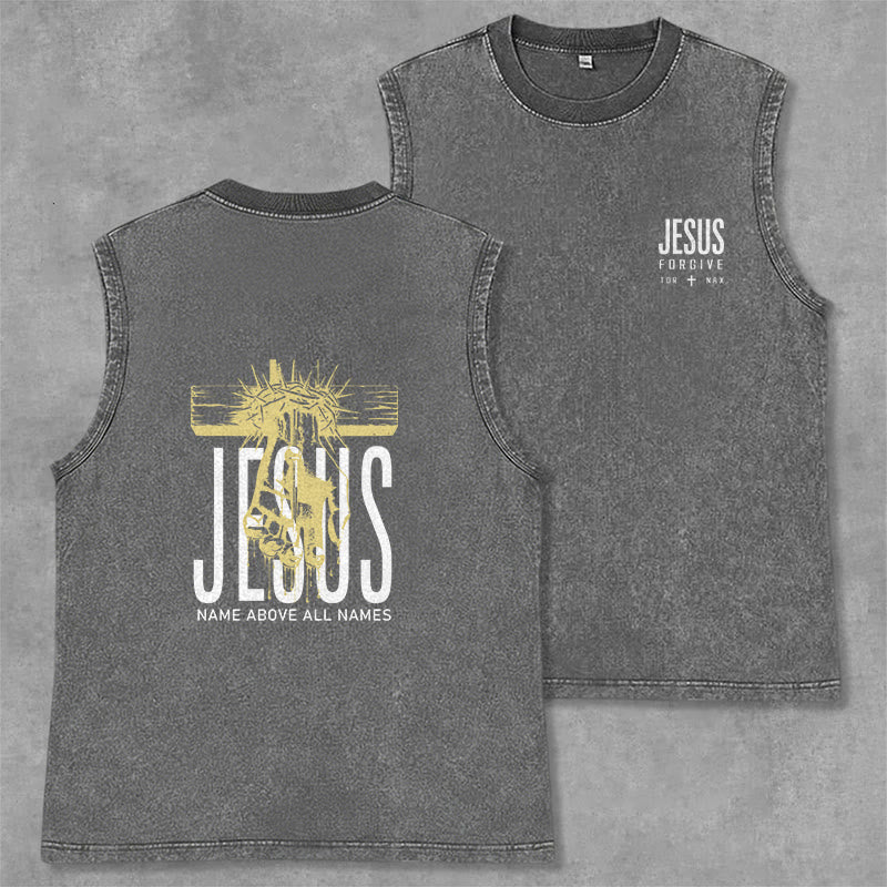 Christianartworkshop Jesus Name Above All Names Unisex Washed Tank Top - Grey - 2XL - image 14