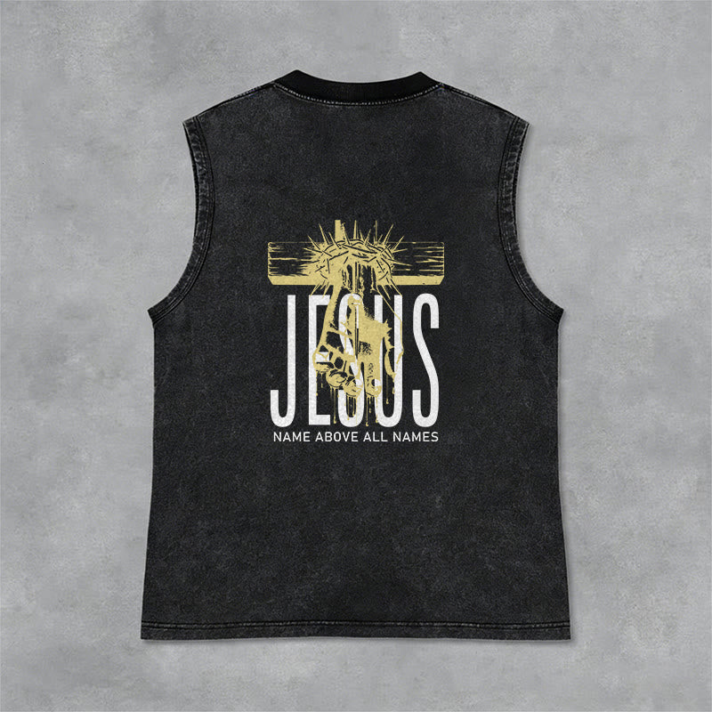 Christianartworkshop Jesus Name Above All Names Unisex Washed Tank Top - image 5
