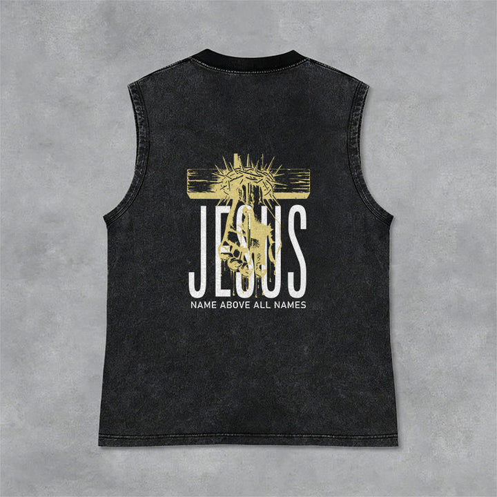 Christianartworkshop Jesus Name Above All Names Unisex Washed Tank Top - image 5