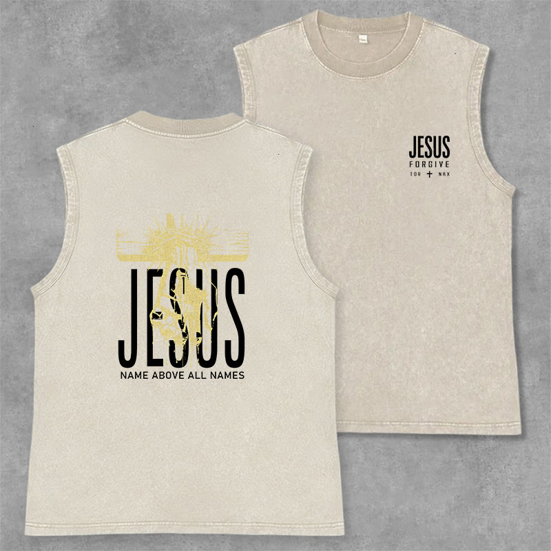 Christianartworkshop Jesus Name Above All Names Unisex Washed Tank Top - Beige - 2XL - image 7
