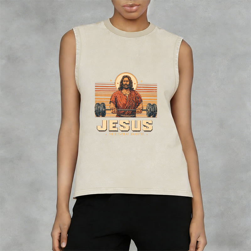 Christianartworkshop Jesus Deadlifter Faith Statement Unisex Washed Tank Top - image 8