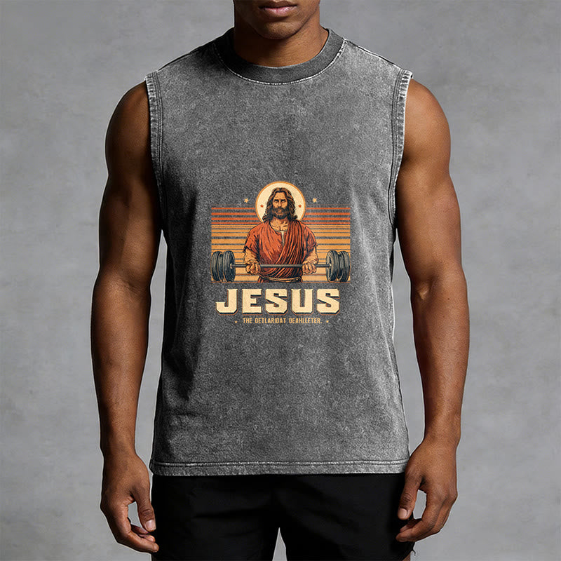 Christianartworkshop Jesus Deadlifter Faith Statement Unisex Washed Tank Top - image 14