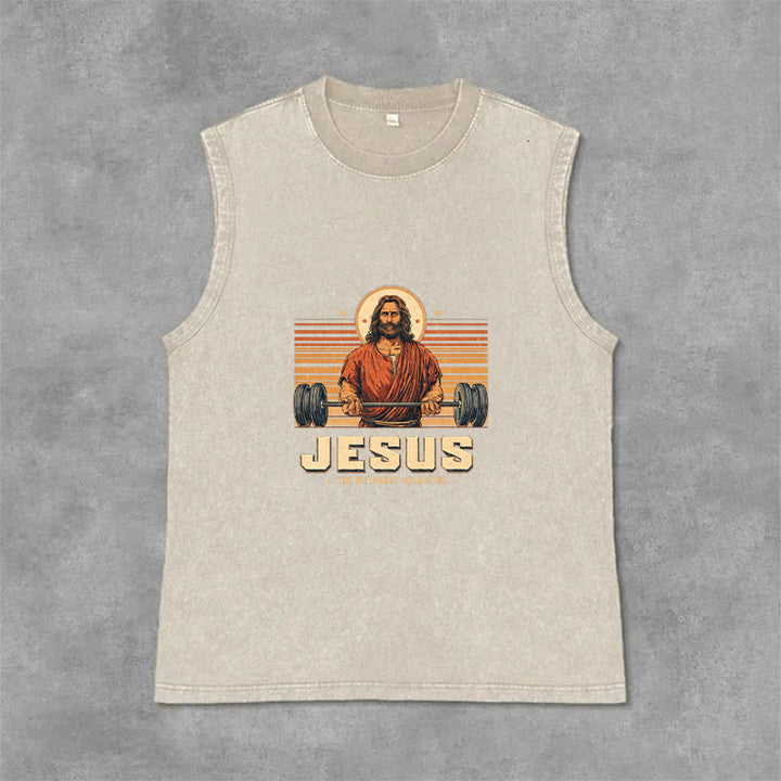 Christianartworkshop Jesus Deadlifter Faith Statement Unisex Washed Tank Top - Beige - 2XL - image 6