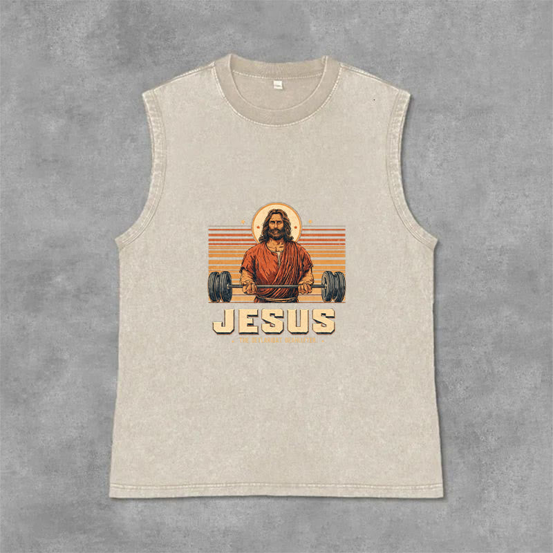 Christianartworkshop Jesus Deadlifter Faith Statement Unisex Washed Tank Top - Beige - 2XL - image 6