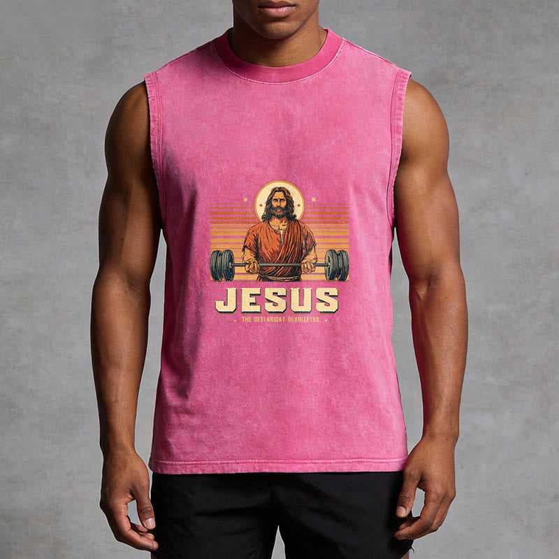 Christianartworkshop Jesus Deadlifter Faith Statement Unisex Washed Tank Top - image 10