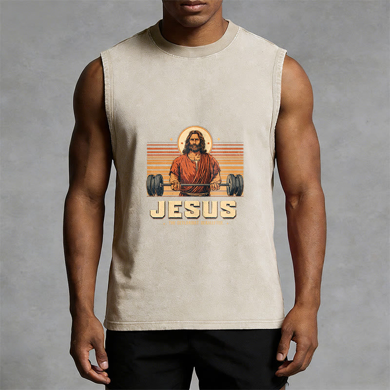 Christianartworkshop Jesus Deadlifter Faith Statement Unisex Washed Tank Top - image 7