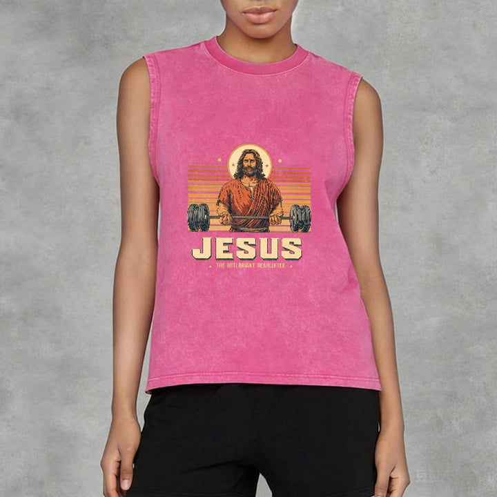 Christianartworkshop Jesus Deadlifter Faith Statement Unisex Washed Tank Top - image 11