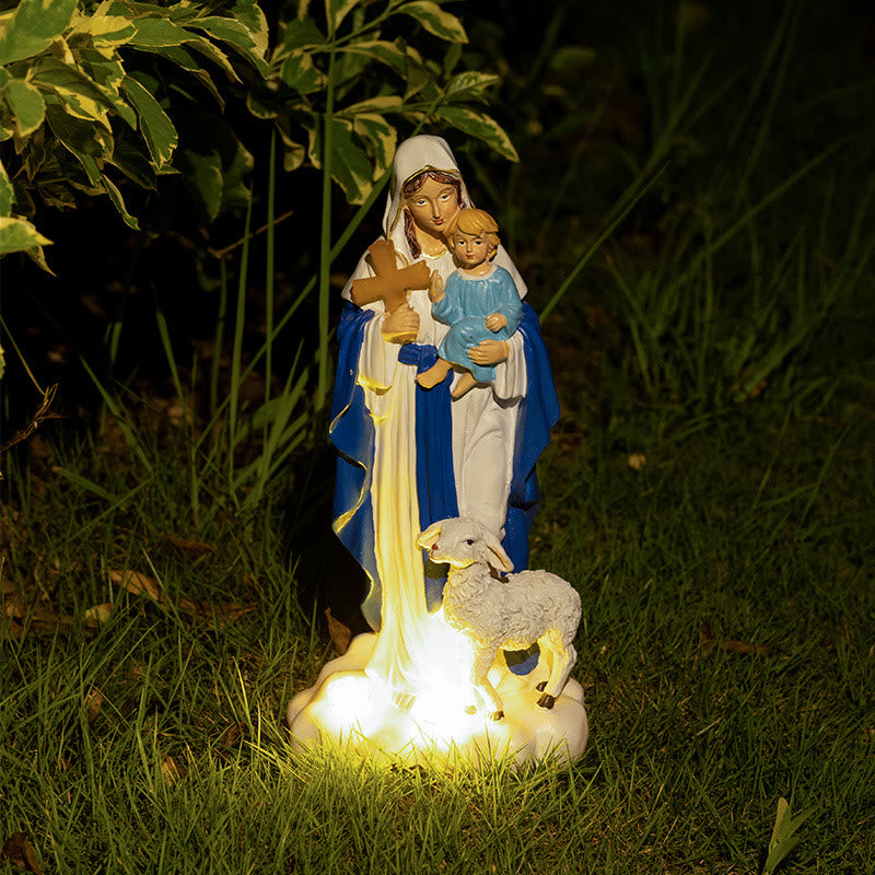 Christianartworkshop Solar-Powered Our Lady Figure with Lamb Ornament: Contemplative Ambience for Home - Our Lady - image 0