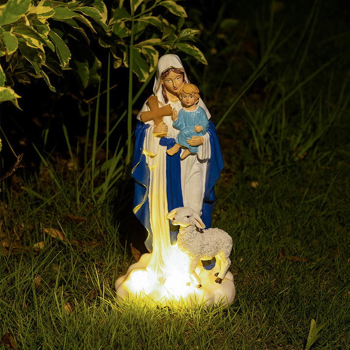 Christianartworkshop Solar-Powered Our Lady Figure with Lamb Ornament: Contemplative Ambience for Home - Our Lady - image 0