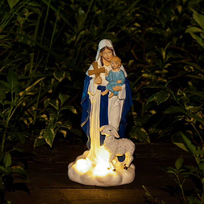 Christianartworkshop Solar-Powered Our Lady Figure with Lamb Ornament: Contemplative Ambience for Home - image 2