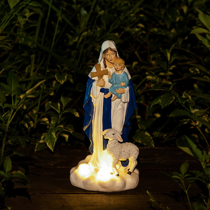 Christianartworkshop Solar-Powered Our Lady Figure with Lamb Ornament: Contemplative Ambience for Home - image 2