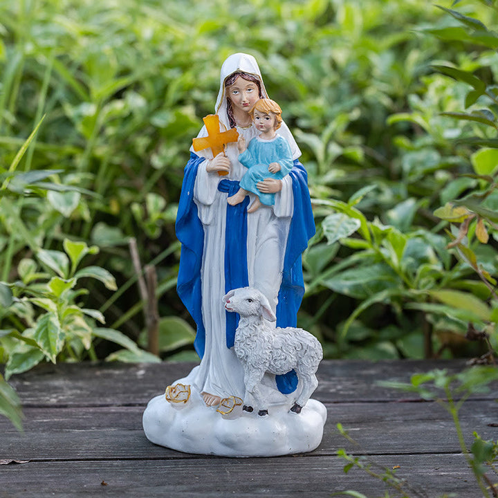 Christianartworkshop Solar-Powered Our Lady Figure with Lamb Ornament: Contemplative Ambience for Home - image 1