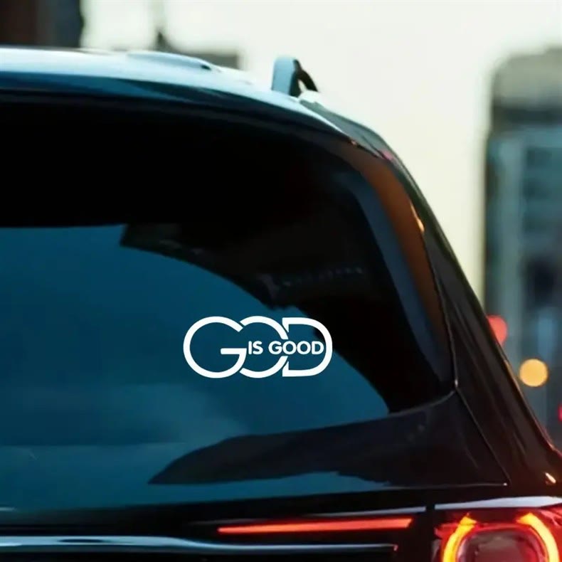 Christianartworkshop GOD IS GOOD Car Decal: Symbol of Faith and Blessing on the Road - White - image 0