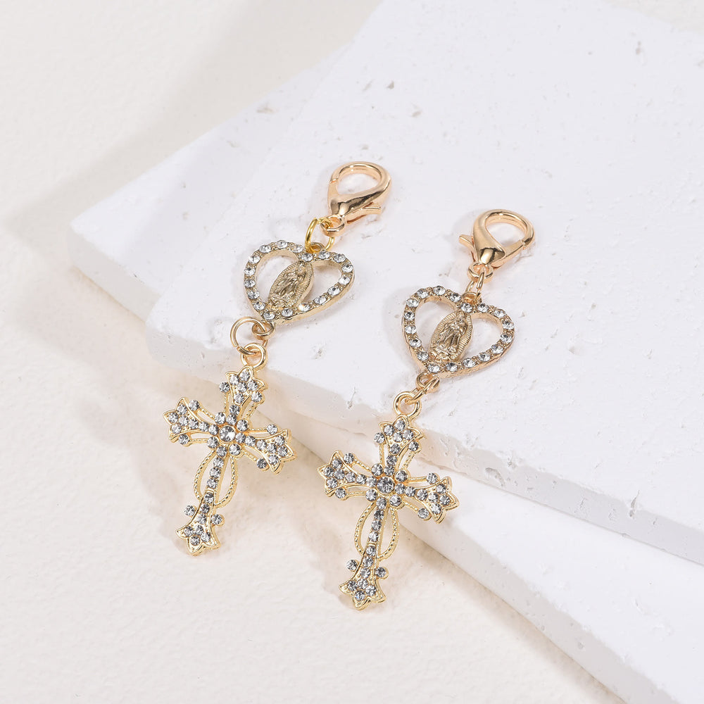 Christianartworkshop Heart-Shaped Our Lady & Zircon Cross Keychain: Symbol of Faith and Divine Protection - image 1