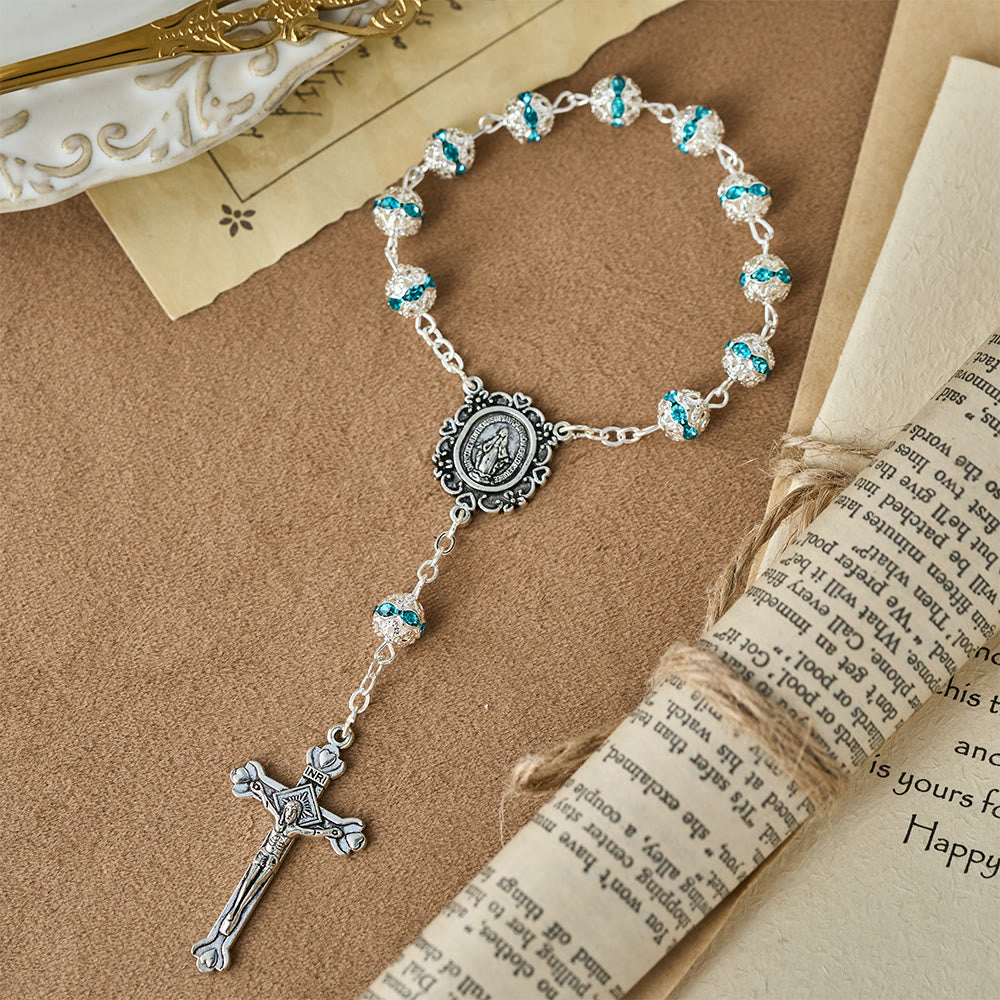 Christianartworkshop Sparkling Bead Pocket Rosary with Our Lady Medal: Symbol of Faith and Grace - Light Blue - image 0