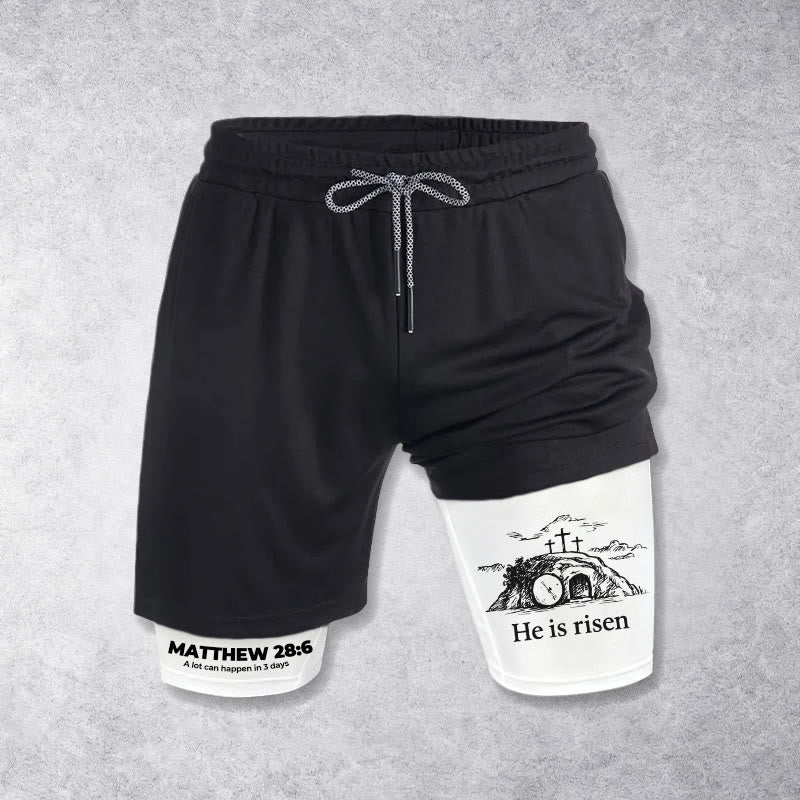 Christianartworkshop Matthew 28:6 He Is Risen Resurrection Performance Shorts - White - 3XL - image 0