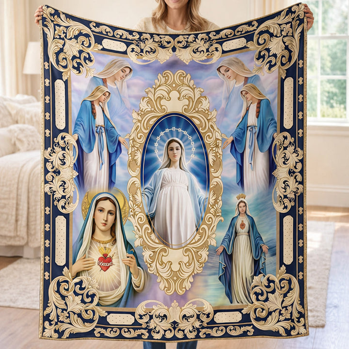 Christianartworkshop Ornate Golden Scrollwork Marian Manifestations Tapestry  - 51.2''*59.1''/130*150cm - image 0