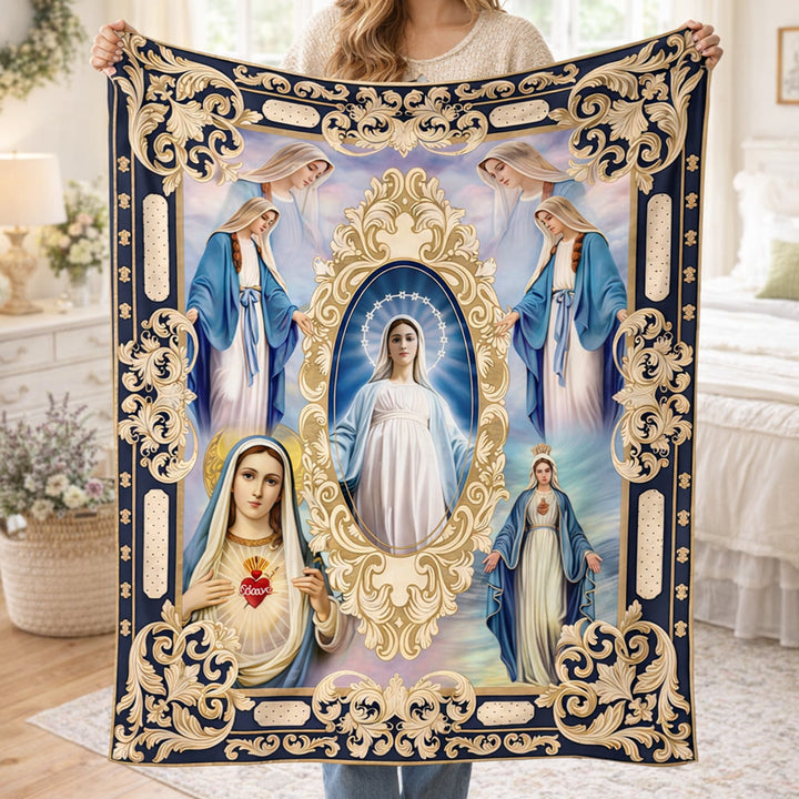 Christianartworkshop Ornate Golden Scrollwork Marian Manifestations Tapestry  - image 1