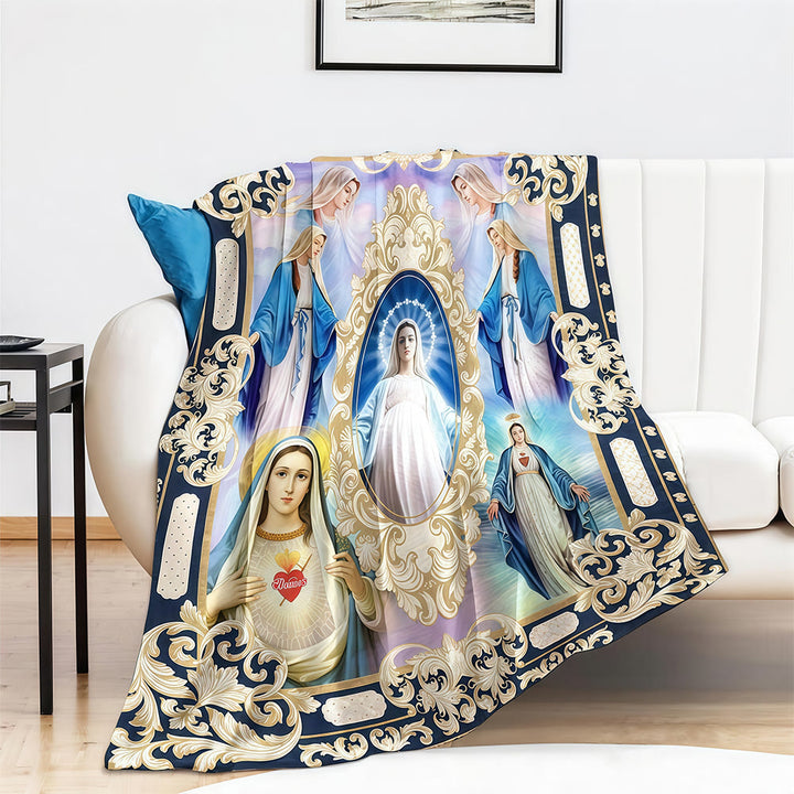 Christianartworkshop Ornate Golden Scrollwork Marian Manifestations Tapestry  - image 2