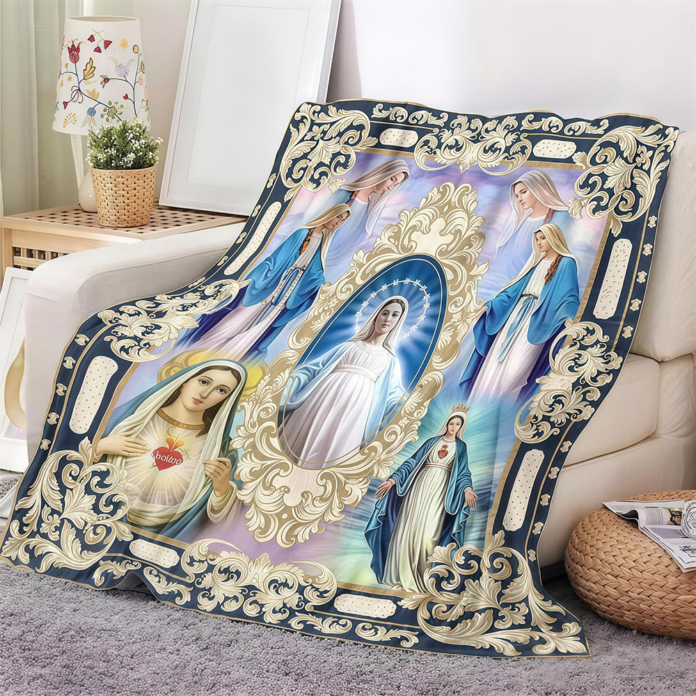 Christianartworkshop Ornate Golden Scrollwork Marian Manifestations Tapestry  - image 5