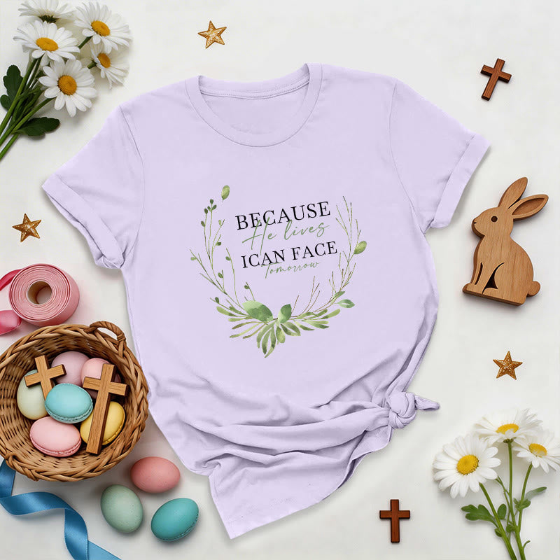 Christianartworkshop Because He Lives Greenery Wreath Premium T-Shirt - Purple - 2XL - image 3