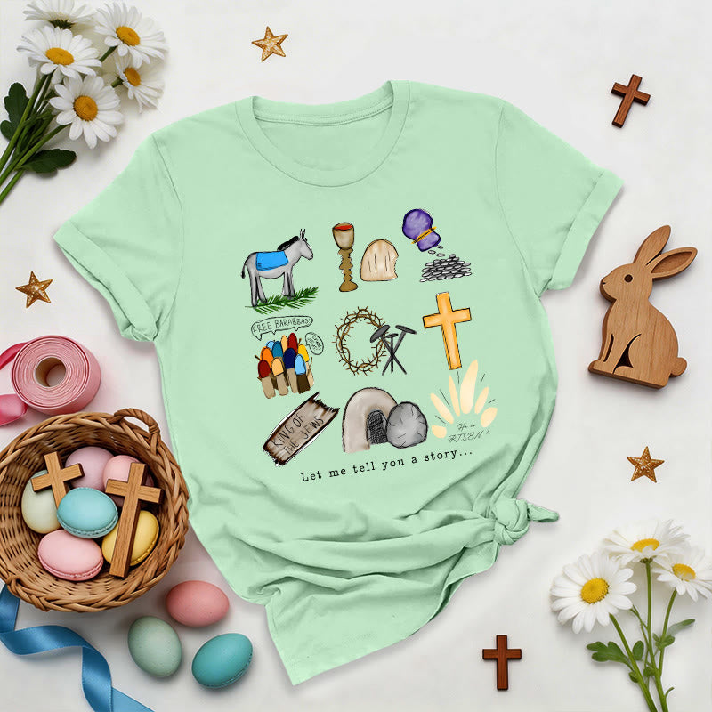 Christianartworkshop Easter Story Collage Premium T-Shirt - Light Green - 2XL - image 7