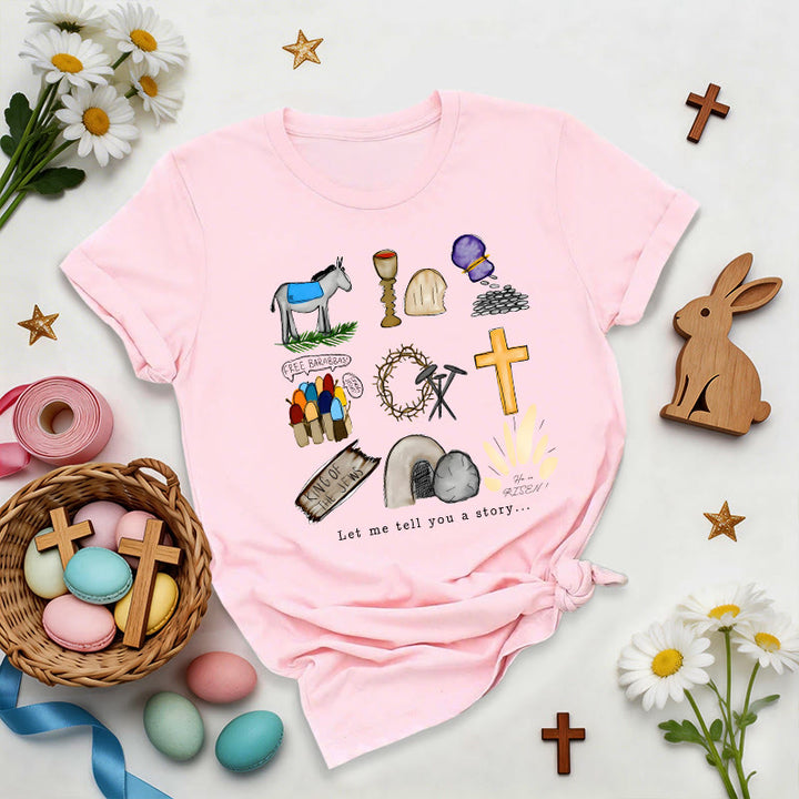Christianartworkshop Easter Story Collage Premium T-Shirt - Pink - 2XL - image 1
