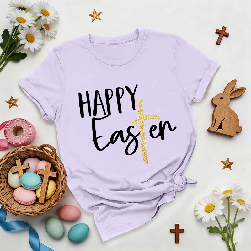 Christianartworkshop Happy Easter Glitter Cross Script Premium T-Shirt - Purple - 2XL - image 7